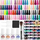 Openlive 84 PCS Dipping Powder Nail Professional Kit with Base Coat Top Coat Activator, 80 Multi-Color Kit Dipping Powder Includes Nail Tools