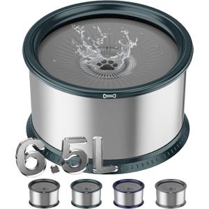 Twinsing 1.6 Gallon Dog Water Bowl, 6.5L/220oz Stainless Steel No Spill Water Bowls for Large Dogs, Super Large Capacity Splash Proof Pet Slow Drinking Water Bowl with Anti-Slip Mat for Mess Drinkers (Green)