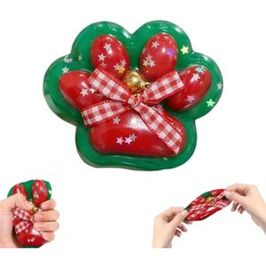 Green Christmas Cat Paw Squishy ToySoft Stress Relief Fidget Sensory Toy for Kids & Girls, Adorable Holiday Squishies, Stocking Stuffers, Party Favors, Birthday&Classroom Rewards