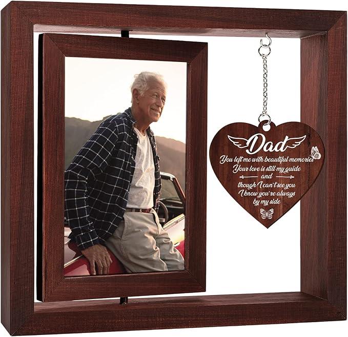Vetbuosa Memorial Gifts for Loss of Father,Rotating Wooden Picture Frame, Sympathy Gift Keepsake, Healing Grief Gift for Loss of Dad, Remembrance for Funerals, Memorial Ceremonies, Fits 4x6 In Photo