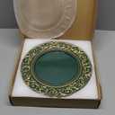 Green Charger Plates with Gold Embossed Rim, Plate Chargers for Dinner Plates. Set of 6, 13 Inch Plastic Charger for Dinner and Party, Christmas, Thanksgiving.