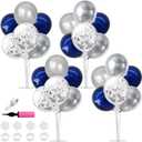 TONIFUL 4 Set Navy Blue Silver Balloon Centerpieces for Table,Balloon Stand Kit for Graduation Decoration 2026,Retirement Party Decorations,Mens Birthday Decorations,Father's Day, 12 inches