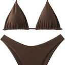 GORGLITTER Women's High Waisted Thong Bikini Set Halter Triangle Tie Back Swimsuit Bathing Suit (Brown, S)