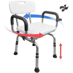 Jachee Swivel Shower Chair for Elderly and Disabled, Rotating Shower Seat for Inside Shower with Arms and Back, Height Adjustable Bath Chair for Seniors with Shower Head Holder