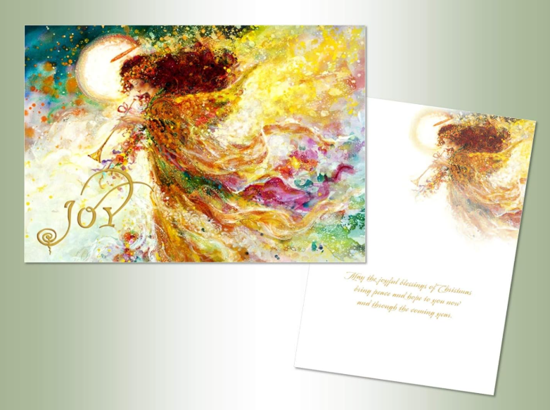 Performing Arts Boxed Christmas Cards with Full Color Inside Designs, Religious JOY Angel, (18cards, 18envelopes), Made In The USA