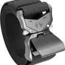 JUKMO Tactical Belt, Military Hiking Rigger 1.5" Nylon Web Work Belt with Heavy Duty Quick Release Buckle (Medium-for Waist 36"-42" (Length 49"), Black)