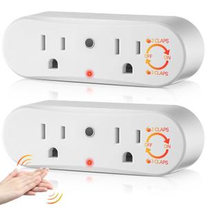 Saillong Clapping Light Control Switch,110V Wireless Wall Outlet with 2 Output Sockets,Turn Electrical On/Off with Clapping Sound Sensor, Clap Light Control for Bedroom Appliance(White)