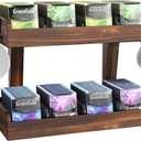 2 Tier Tea Bag Organizer for Counter, Wooden Teabag Holder with Adjustable Partitions and 2 Hooks, Tea Bag Storage Organizer Rack for Office, Kitchen, Cabinet, Pantry