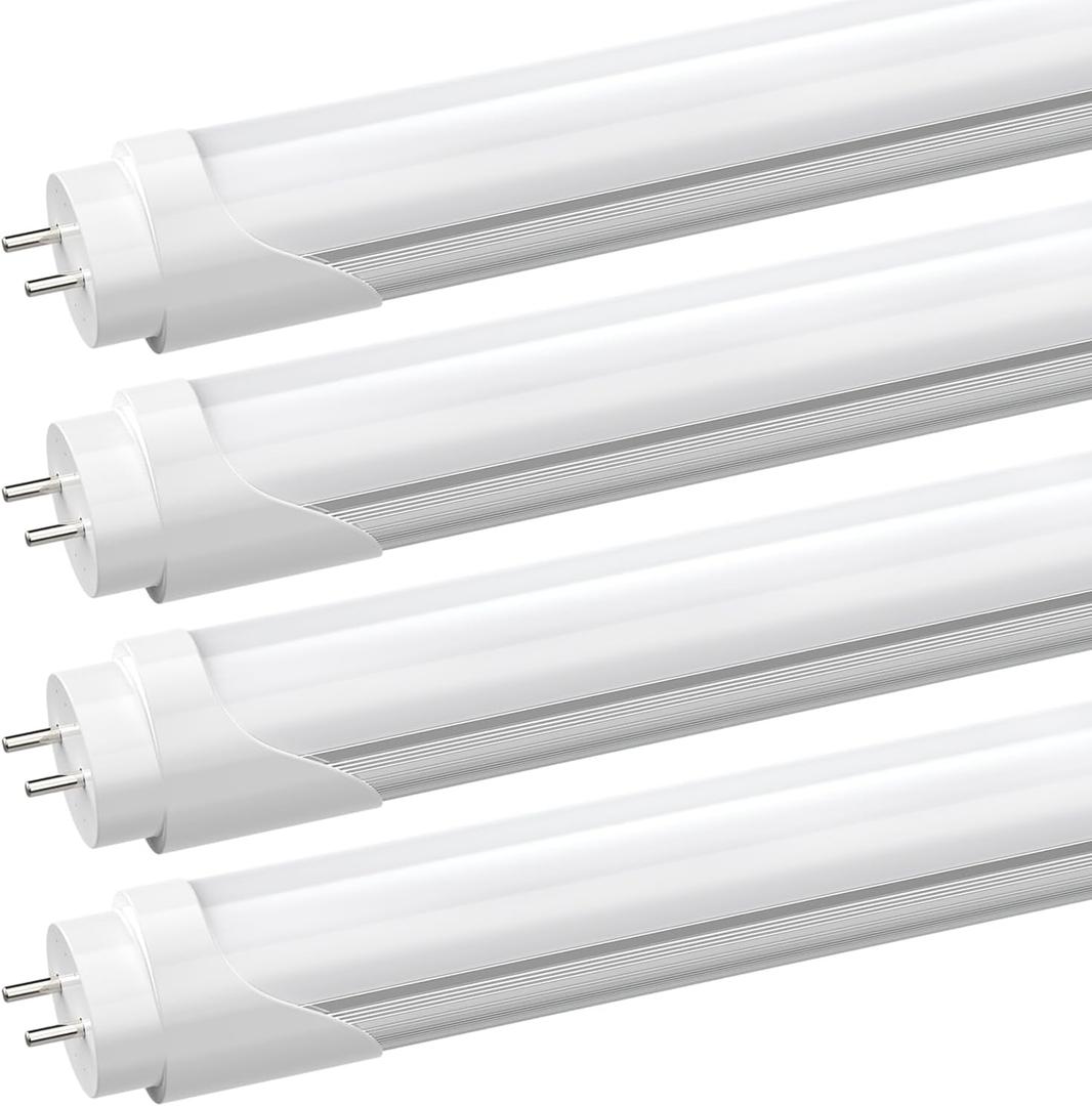JESLED T8 LED 4FT Type A+B Light Bulbs, 24W(65W Equivalent), 3000LM, 6000K Super Bright, Plug and Play or Ballast Bypass, 4 Foot LED Fluorescent Tube Replacement, ETL Listed, Dual-Ended, Clear(4-Pack)
