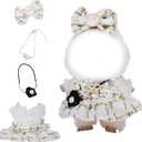 Clothes for labubu Doll(NO Doll),5-Piece Set, Outfits for labubu,17 cm Dolls Clothes and Accessories, Includes Dress, Clothes, Hair Bow, Necklace, Bag(Golden)