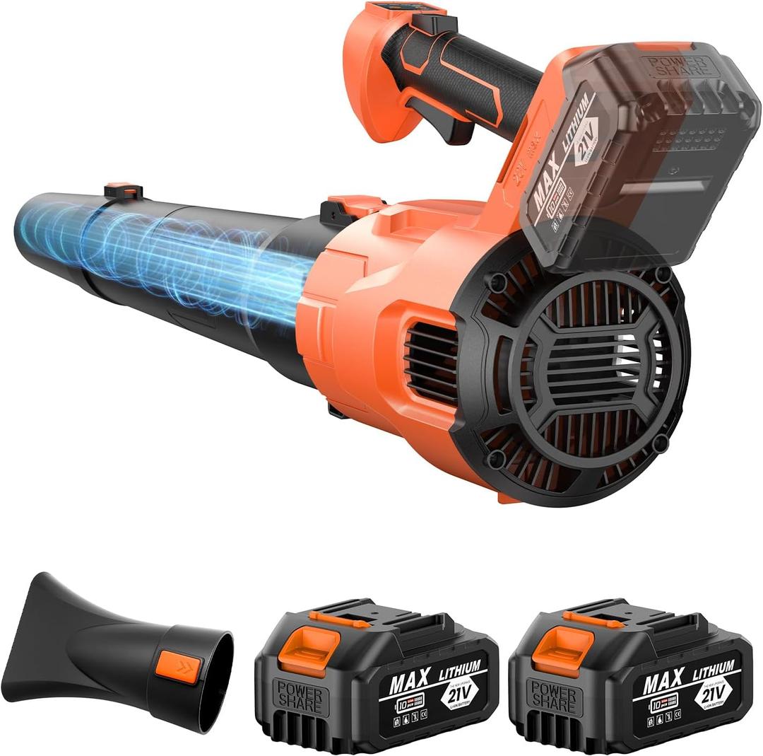Leaf-blower-cordless-air blower for lawn care and dust-electric leaf blower with battery and charger with 21V,4.0Ah,2 Batteries-3 Speed Modes-brushless motor turbo for patio cleaning lawn tools-orange