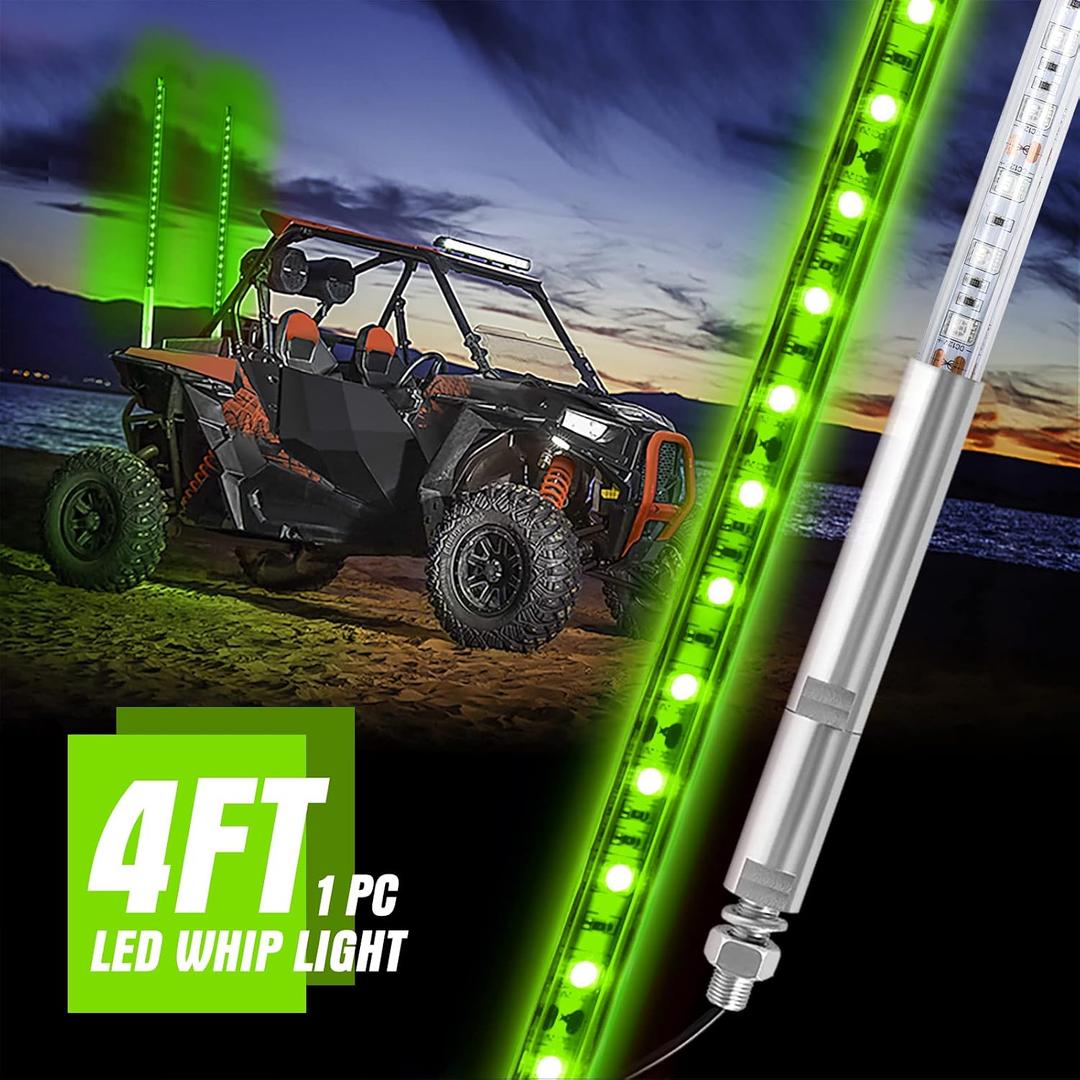 4FT LED Whip Light for Truck 12V 1PC 1.2M Green
LED Antenna Whip Light for Off- Road Vehicle ATV UTV RZR Polaris Sand Dune Buggy 4x4,Easy to Install, IP68 Waterproof