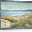 Coastal Beach Wall Art Framed: Seaside Ocean Seascape Picture Artwork Wooden Dunes Grass Landscape Painting Print Bathroom Home Room Decor 11 x 16 Inch