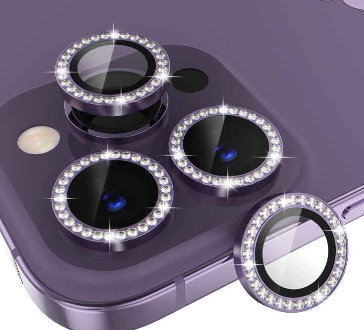 Choiche Compatible for iPhone 14 Pro/iPhone 14 Pro Max Camera Lens Protector Bling, 9H Tempered Glass Camera Cover Screen Protector Metal Ring Decoration Accessories (GlitterPurple)