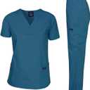 Dagacci Scrubs Medical Uniform Women and Man Scrubs Set Medical Scrubs Top and Pants (Large, Caribbean_)