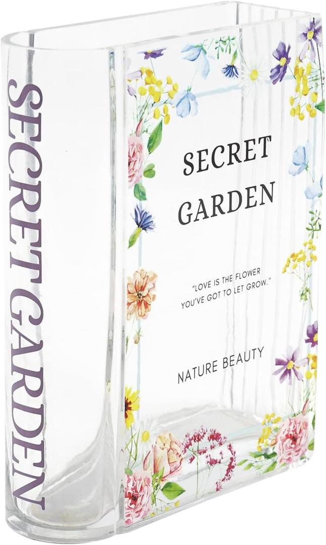 Glass Book Vase, Clear Book Vase for Flowers, Unique Flower Vase, Modern Book Shaped Vases for Bedroom, Living Room, Office, Coffee Table, Bookshelf(Garden) (Glass-7.8", Sg)