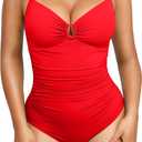 SHAPELLX Womens Swimsuits Tummy Control Bathing Suit Slimming One Piece U-Ring Shapewear Shaping Swimwear Red Medium