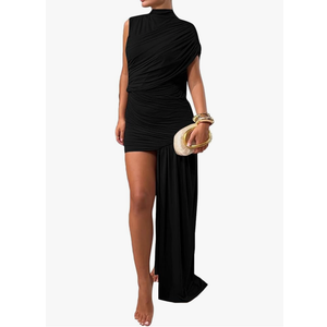 Women's Sleeveless Ruched Maxi Dress Sexy Irregular Bodycon Casual Elegant Club Party Cocktail Long Dresses, Large