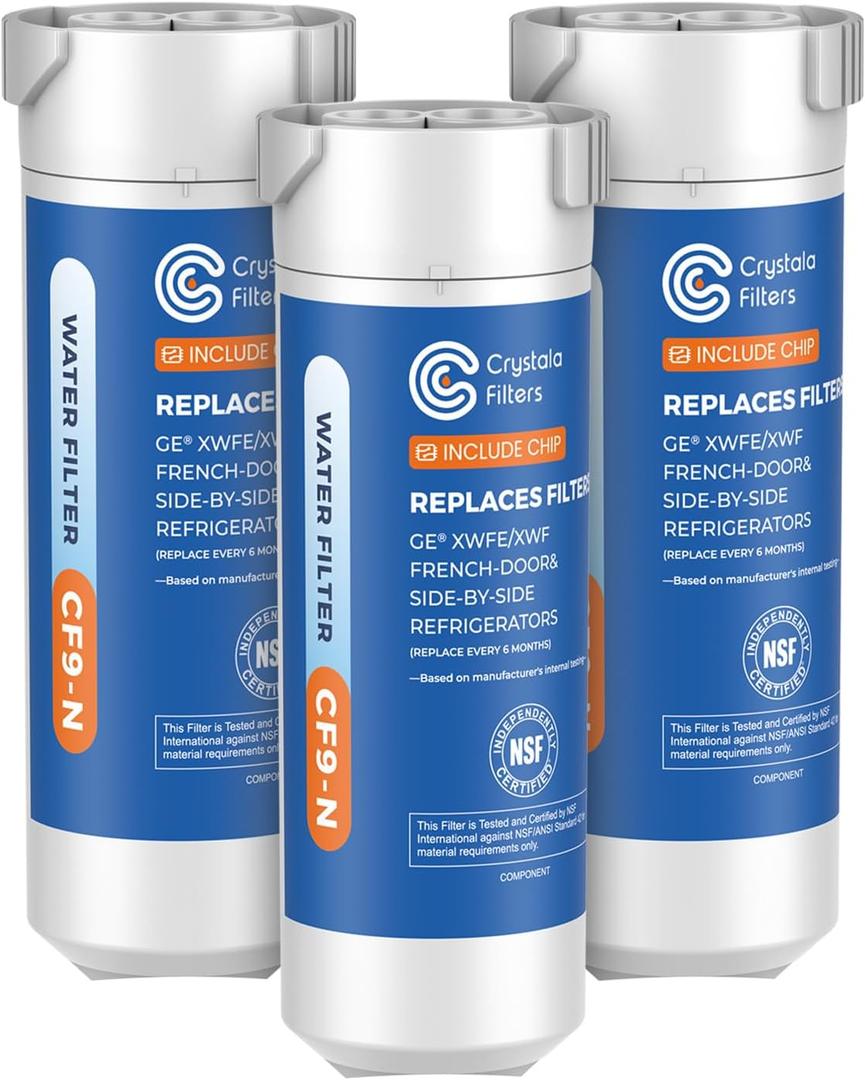 Crystala Filters Water Filter Compatible with XWFE (Built-in CHIP), Replacement for GE XWFE, XWF Refrigerator Water Filter Pack of 3