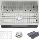 Stainless Steel Drop In Kitchen Sink - 27x18 Inch Modern Undermount Single Bowl - SS Grid, Spoon Rest, Drain Strainer Set, 27x18x9 inches