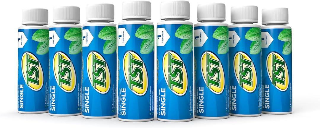 Camco TST Fresh Scent RV Toilet Treatment - Formaldehyde Free - Breaks Down Waste And Tissue, Septic Tank Safe - Treats up to 8-40 Gallon Holding Tanks - (8) 4 oz Bottles (40221)