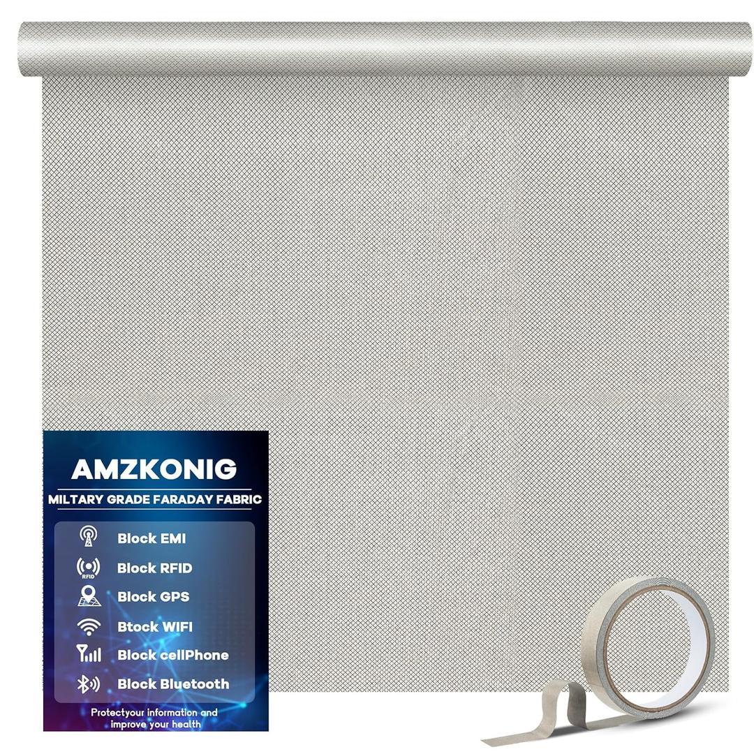 Faraday Fabric 43 x 118, Military Grade Blocking Cloth Shielding, Conductive Material Cover for WiFi, Cell, Bluetooth, RFID, EMP Protection with Faraday Tape (Silver)