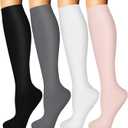 Iseasoo 4 Pairs Compression Socks for Women Circulation-Best Support for Nurses,Running,Athletic,Travel (Large-X-Large, 01-black/Grey/White/Pink)