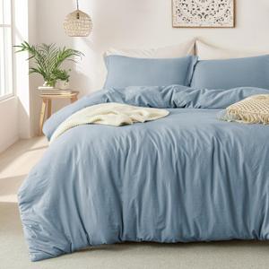 MILDLY Super Soft Duvet Cover - 100% Washed Microfiber Haze Blue Comforter Cover Set 3 Pieces with Zipper Closure & Corner Ties (No Comforter) (Full (80"x90"))
