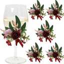 CherishedMoments 6Pcs Wine Cup Flower Set, Dining Tables, Plates DecorationsBurgundy Red Artificial Flowers Wine Cup for Wedding Ceremony Anniversary, Wedding Home Decor (Wine Red)