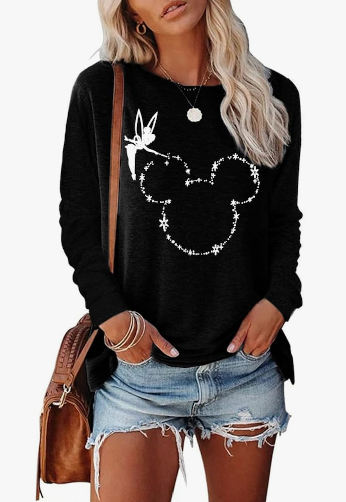 Magic Kingdom Castle Shirt Casual Vacation Holiday Long Sleeve Shirts for Women Fairy Cute Tops, Large