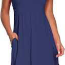 Atizon Casual Summer T Shirt Dress for Women V Neck Swing Elastic Tunic Short Sundress with Pockets (Large, 1 Dark Blue)
