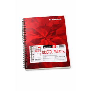 KohINoor 9" x 12" Bristol Smooth Bright White Paper Pad with In and Out Pages, 270 GSM, Side WireBound, 20 Sheets per Pad (26170411013)