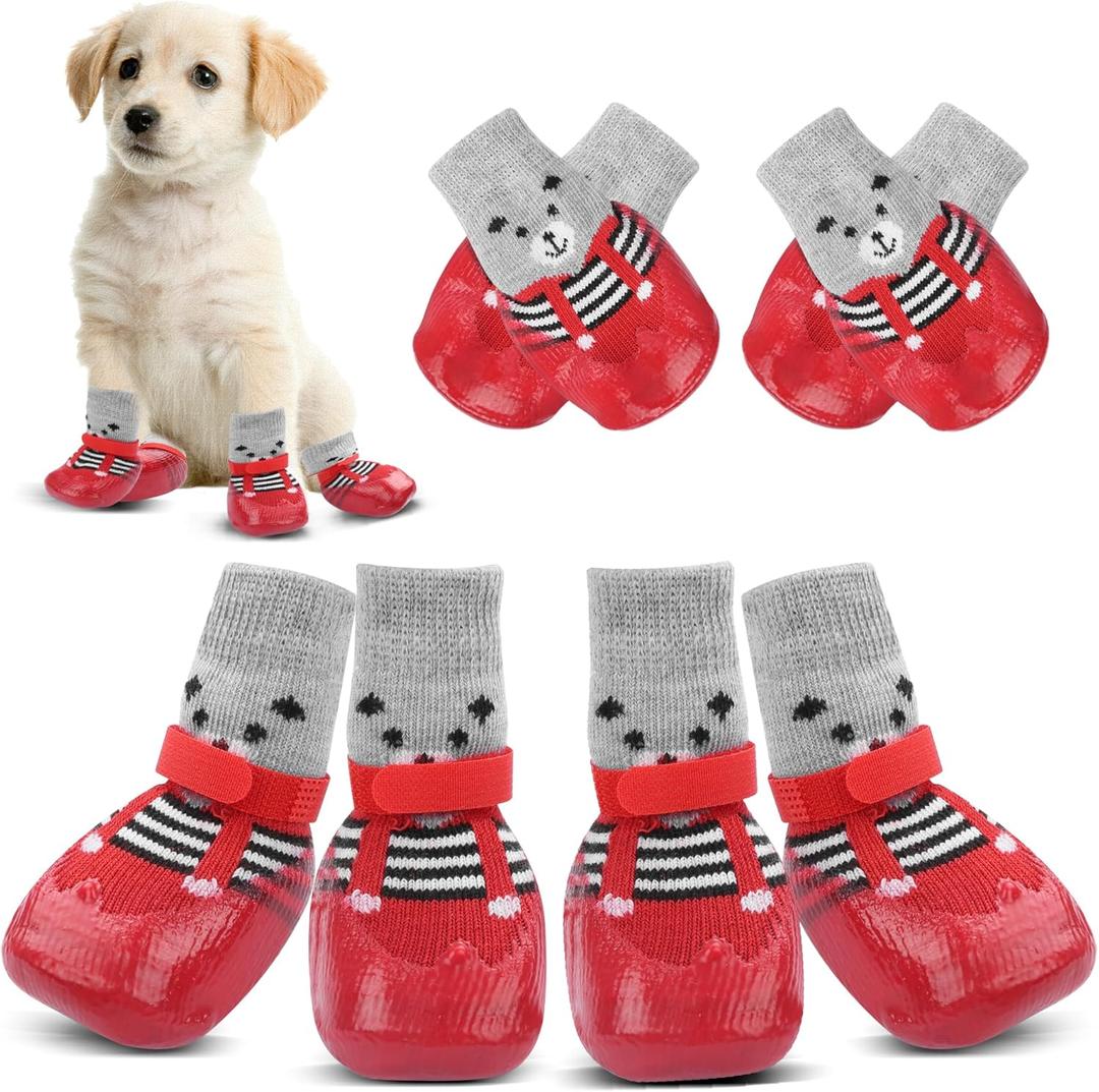 YAODHAOD Anti-Slip Dog Socks for Hardwood Floors,Dog Shoes Hot/Cold Pavement to Prevent Licking Paws,Dog Boots & Paw Protector, Traction Control Booties for Small Dogs(4PCS) (Red, Small)