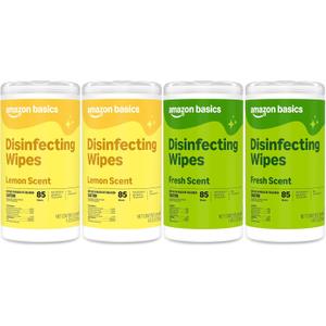 Amazon Basics Disinfecting Wipes, Lemon & Fresh Scent, Thick, Sanitizes/Cleans/Disinfects/Deodorizes, 340 Count (4 Packs of 85)