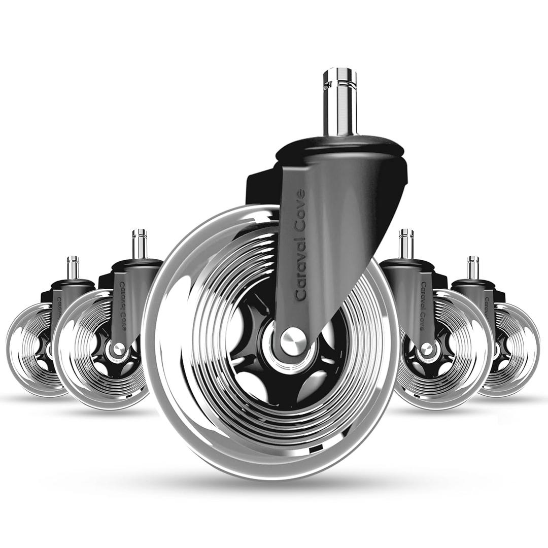 Office Chair Wheels Set of 5 3 Inch Roller Blade Wheels Office Chairs, Office Chair casters Desk & Gaming Chair Quiet for Carpet, Hardwood & Wood Floors - Not for IKEA