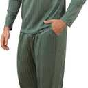 RQP Men's Pajama Set Short&Lonng Sleeve Lightweight Lounge Wear Breathable 2 Piece Set,Stretch Home Outfits for Men (Green, XL)