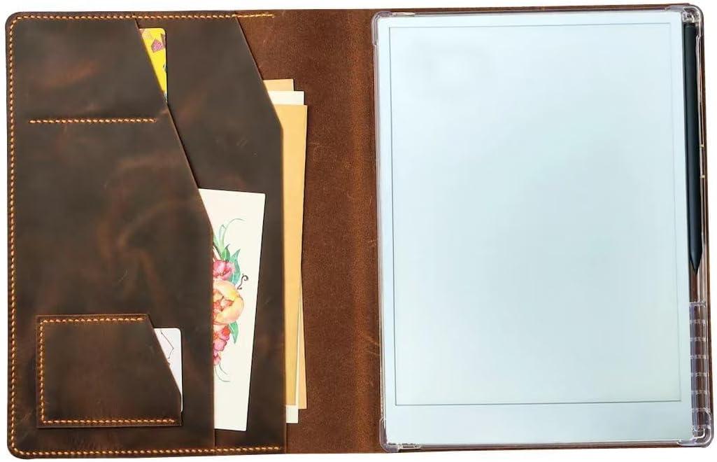 Leather Folio case with Pen Holder for Remarkable 2 Cover(Not Compatible with Remarkable Paper Pro), Genuine Leather Folio Cover for Remarkable 2 Tablet case