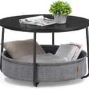 VASAGLE Coffee Table with Storage, Round Center Table for Living Room with Fabric Basket, Modern Style, Metal Frame, Ink Black and Slate Gray ULCT244B56