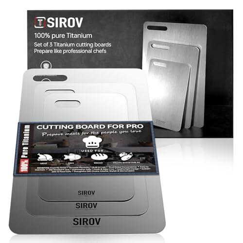 SIROV Titanium Cutting Board, 100% Pure Titanium Cutting Boards For Kitchen, Best Non Toxic chopping board, Dishwasher safe, Hygiene and Durability for Meat, Fruit, and Vegetables (Set of 3)