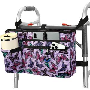 ZHCHG Walker Bag with Cup Holder, Walker Accessories for Seniors Detachable, Foldable Walker Basket with Big Capacity, Best Gift- Purple (Not Fit Rollator Walkers)