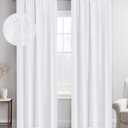 100% Blackout Shield Linen Blackout Curtains 108 Inches Long 2 Panels Set, Black Out Curtains for Bedroom, Thermal Insulated Rod Pocket Window Drapes Living Room, 50W X 108L, Bright White