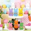 Easter Decorations,6 Pcs Bunny Table Decorations Wooden Spring Signs for Home,Cute Bunny Table Decor with Jute Twine Bow Spring Decorations for Home Room and Party Favors Easter Tiered Tray Tabletop Indoor Gift