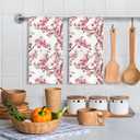 Pink Cherry Blossom Floral Kitchen Dish Towels, Cottagecore Spring Cherry Flower Tree Botanical Decorative Hand Tea Towels for Kitchen Bathroom, 16x24 Inch