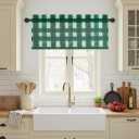 NICETOWN Green White Buffalo Plaid Valance for Windows, Linen Sheer Cafe Curtain Check Rod Pocket Rustic Farmhouse Kitchen Window Treatment for Living Room Bedroom, 1 Panel, 42" W x 18" L