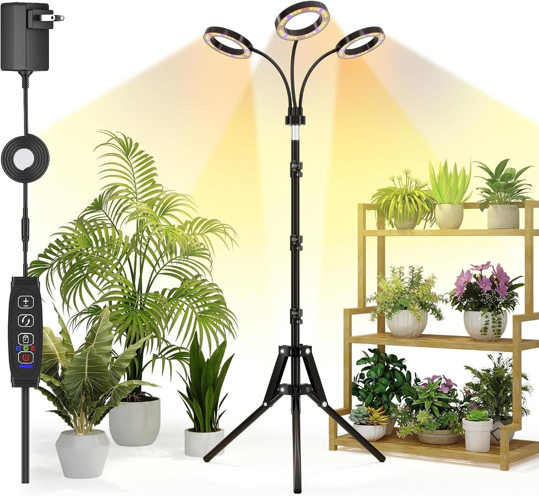 Grow Lights for Indoor Plants, Full Spectrum LED Plant Light with Tripod Stand, Plant Growing Lamps with Timer 3/9/12H, 3 Color Modes, 6 Brightness, 78'' Adjustable Height for Large Plants