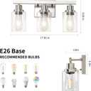 3-Light Bathroom Light Fixtures, Nickel Bathroom Vanity Light with Clear Glass Shade, Modern Bathroom Wall Lights Over Mirror, Farmhouse Wall Sconces Lighting for Bedroom Living Room