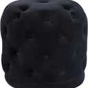 Meridian Furniture Harper Collection Modern | Contemporary Velvet Upholstered Ottoman/Stool with Deep Button Tufting, Solid Wood Frame, Black, 18" W x 18" D x 17" H