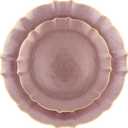 PLASTICPRO 48 Piece Aristocratic Combo Plastic Dinner Plates Disposable Plastic Fancy Heavy Duty Party Dishes 24, 7'' inch and 24, 10'' inch, Pearl Pink With Gold Rim