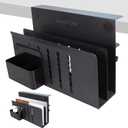 LUKETURE Desk Side Storage, 2 Tier Steel Hanging Organizer, No Drill Side Desk Organizer, Laptop Holder, with Pen Holder, Hanging Table Storage for Office Home, Fits Flat Edge Tables 0.3" to 2.8" (Black)