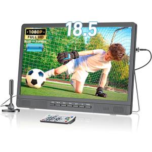 NORTHING 18.5" Portable TV 1080P Full HD, 6500mAh Rechargeable Small TV with Antenna, Stand, HDMI/USB/AV Input, Flat Screen TV for Camping Kitchen RV Car Bedroom